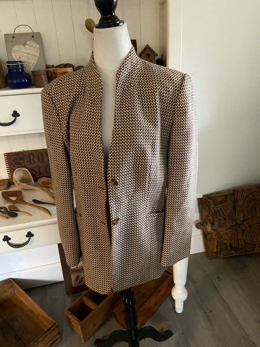 Talbots Brown and Cream Houndstooth Blazer
